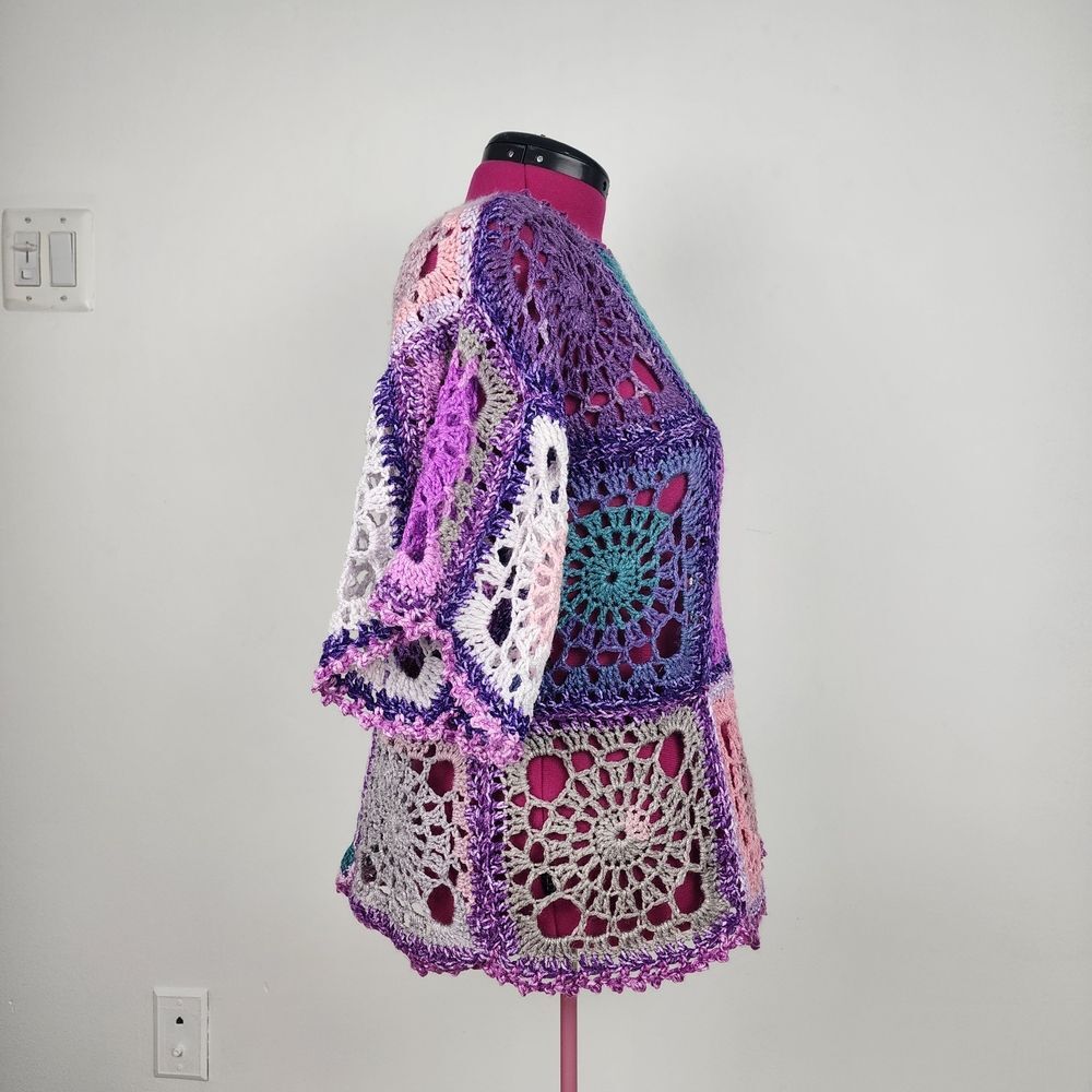 New Handmade Boho Crochet Granny Square Top - Vibrant Patchwork Festival Blouse - Picture 5 of 16